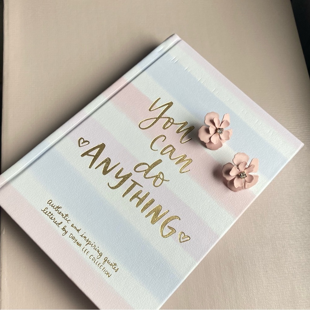 Beautiful pink Flower earrings and a inspirational journal